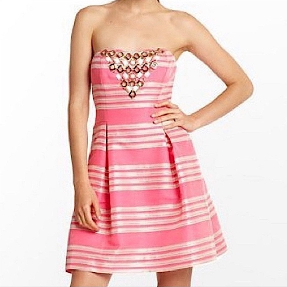 Lilly Pulitzer Hotty Pink Sami-Ryan Metallic Striped Dress, 4